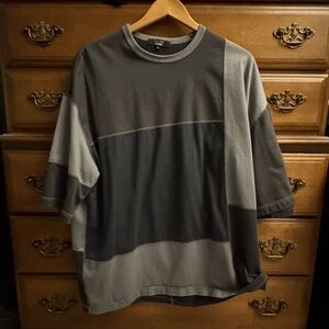COMME DES GARÇONS HOMME S/S PATCHWORK COTTON T-SHIRT IN GREY MIX size L